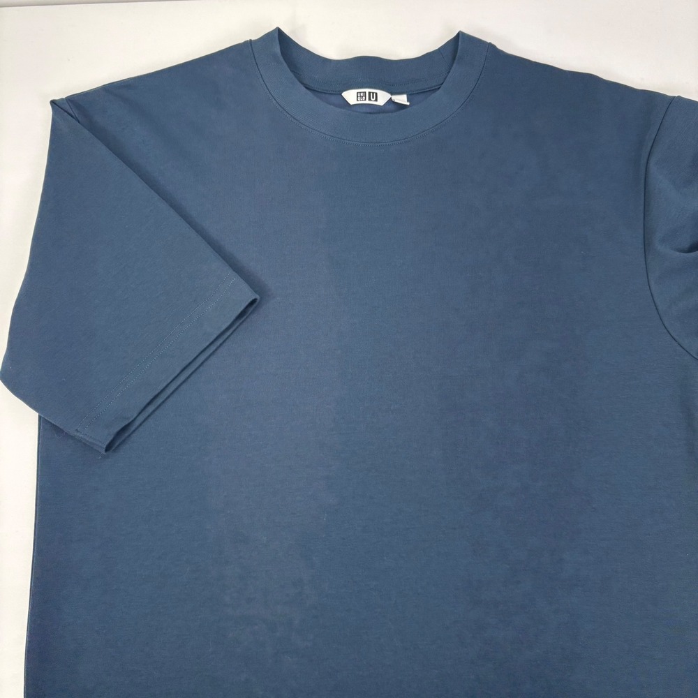 Uniqlo U Men's AIRism Cotton Oversized Half Sleeve Crew Neck T-Shirt Blue Small